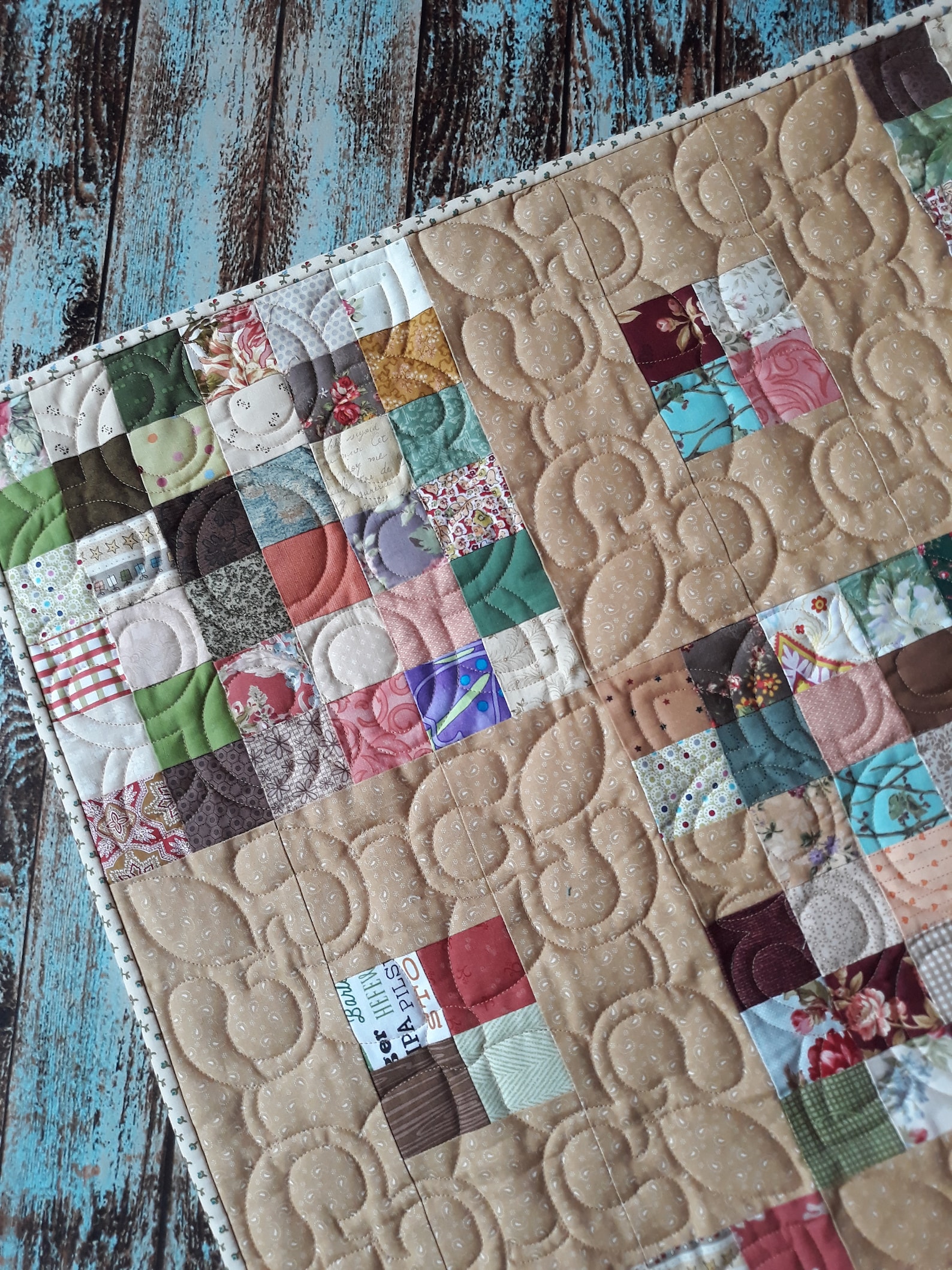 Handmade patchwork quilt for sale beige blanket queen size Etsy