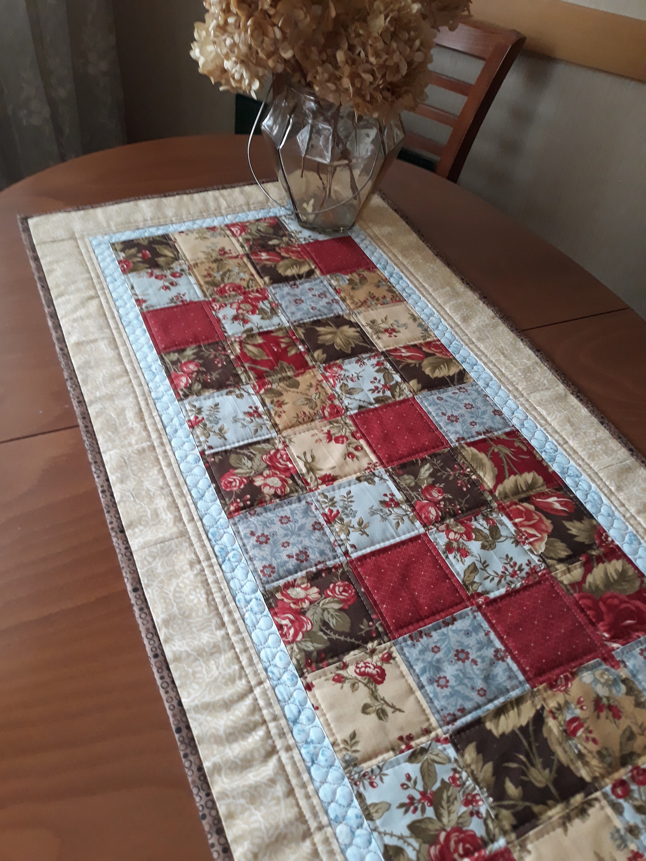 Rustic table runner red and beige table topper handmade Etsy