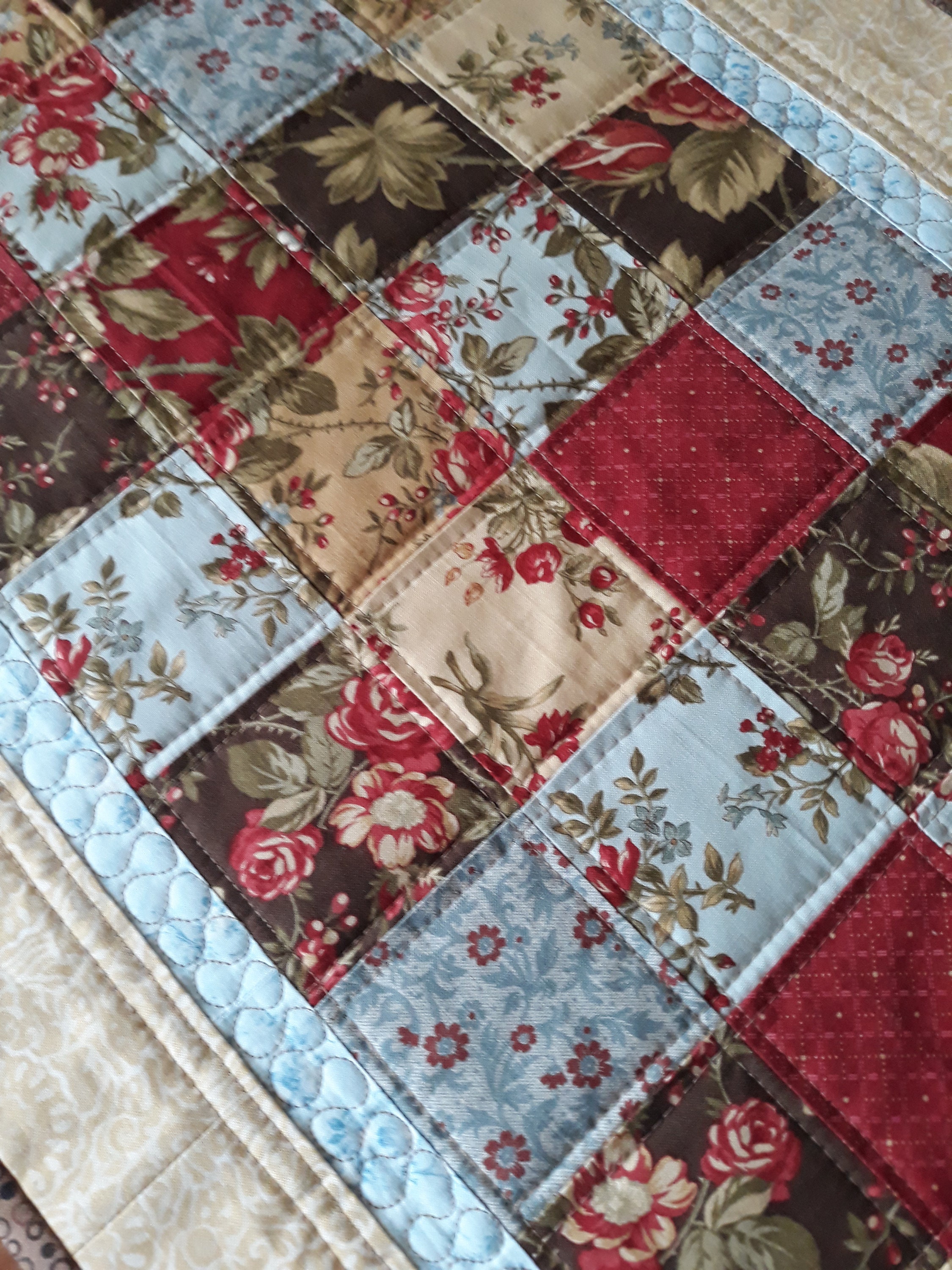 Rustic table runner red and beige table topper handmade Etsy