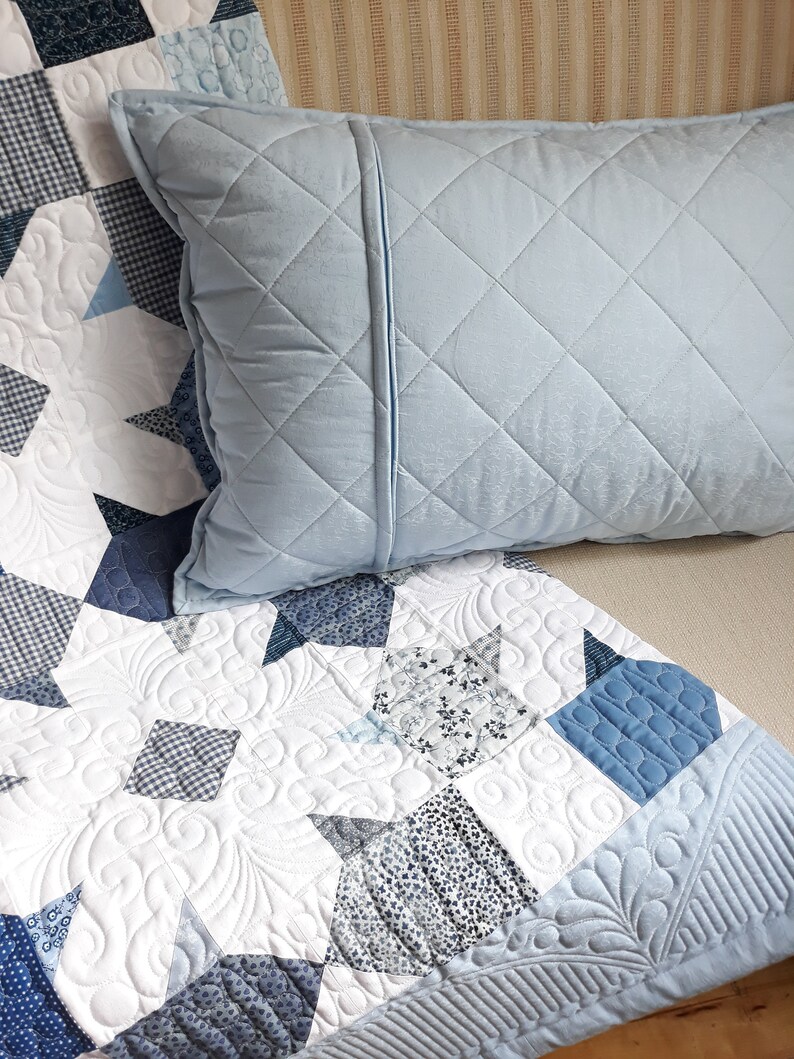 Blue quilt king quilted bed set bedspread and two Etsy