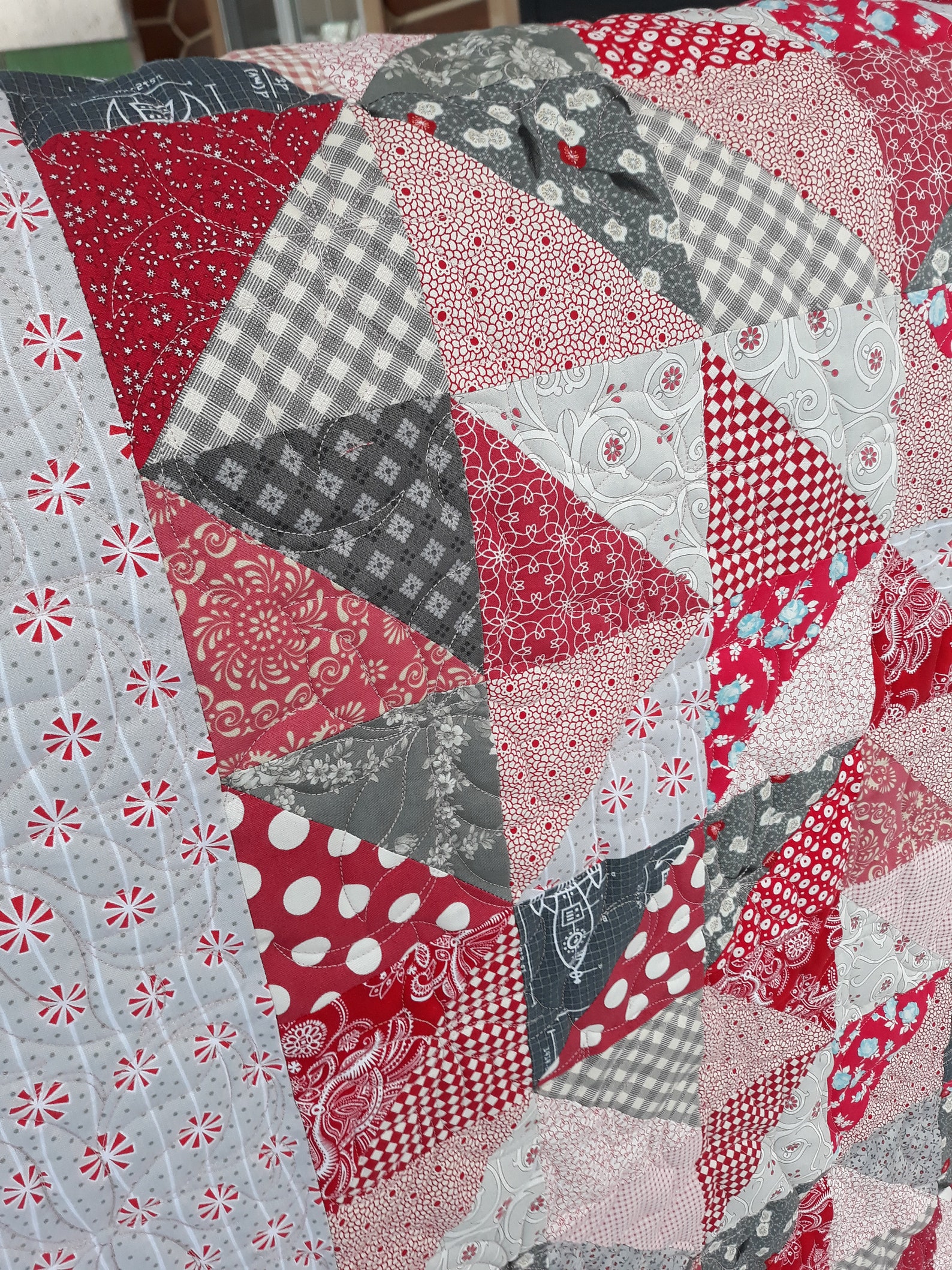 Red Quilt Queen Patchwork Blanket Rustic Gray Blanket Etsy