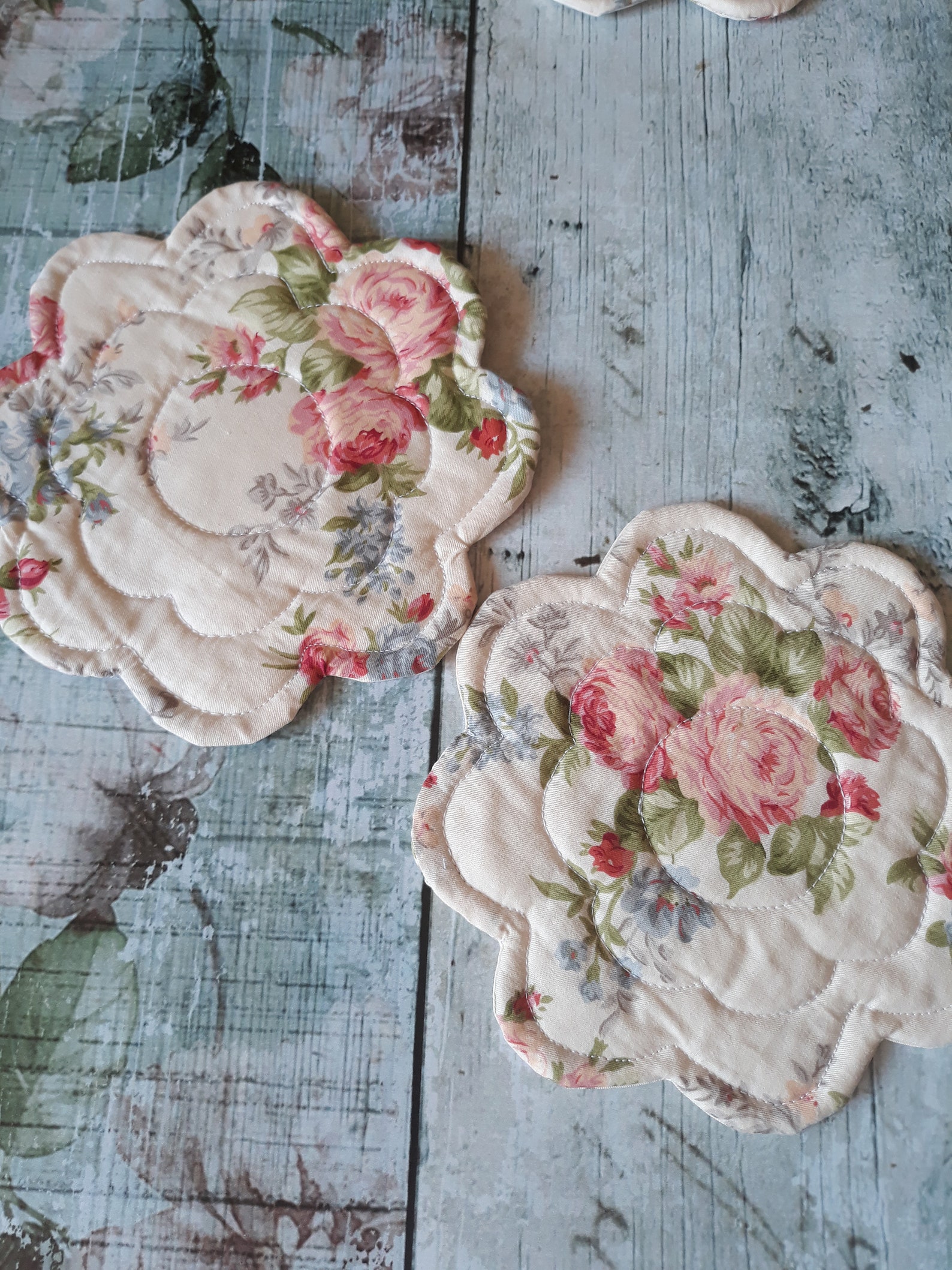 Decor shabby chic napkins with roses Fabric Coasters Mug Etsy