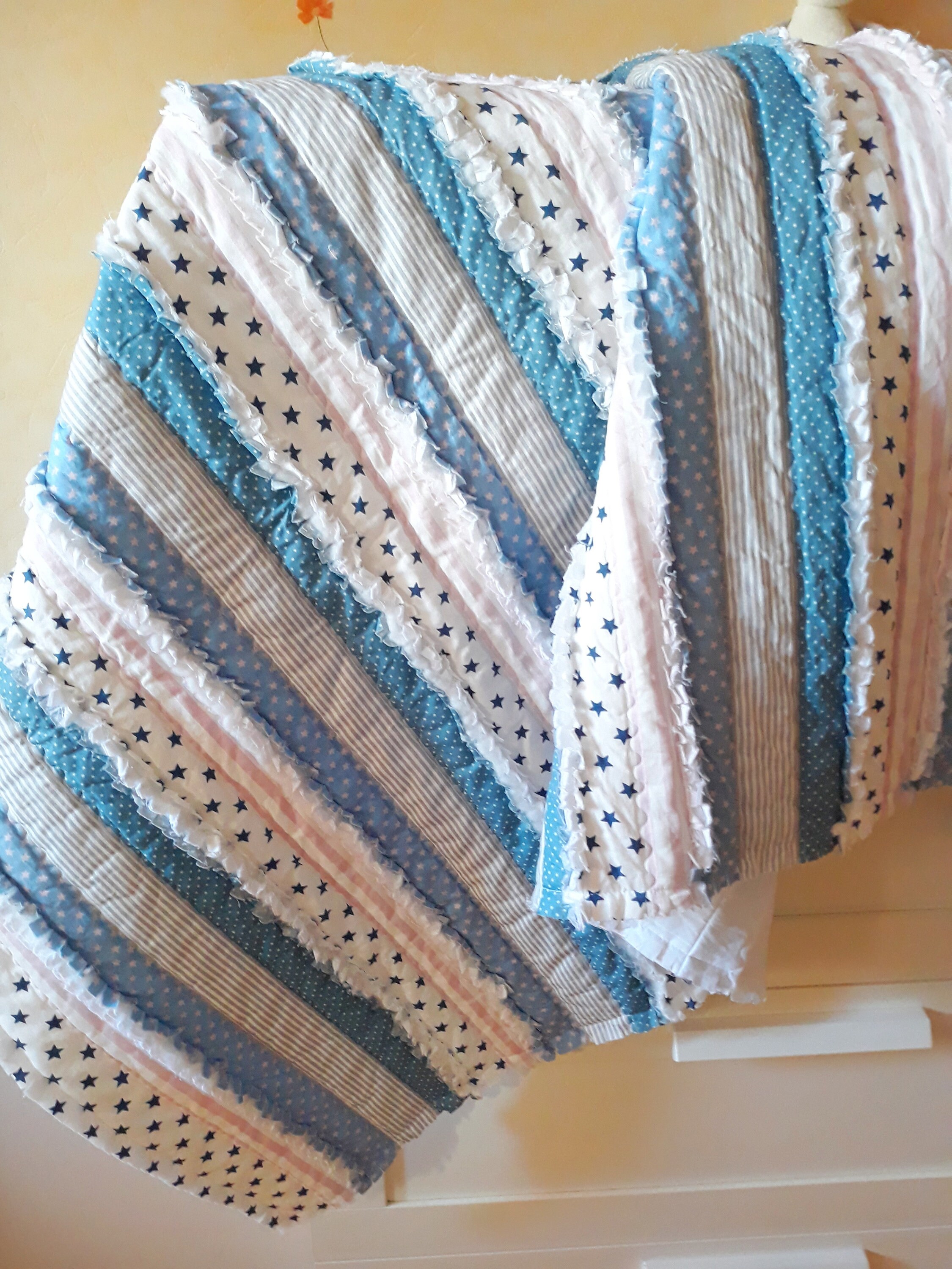 Stoffdecke Weiß blaue Babydecke Baby-Quilt | Etsy