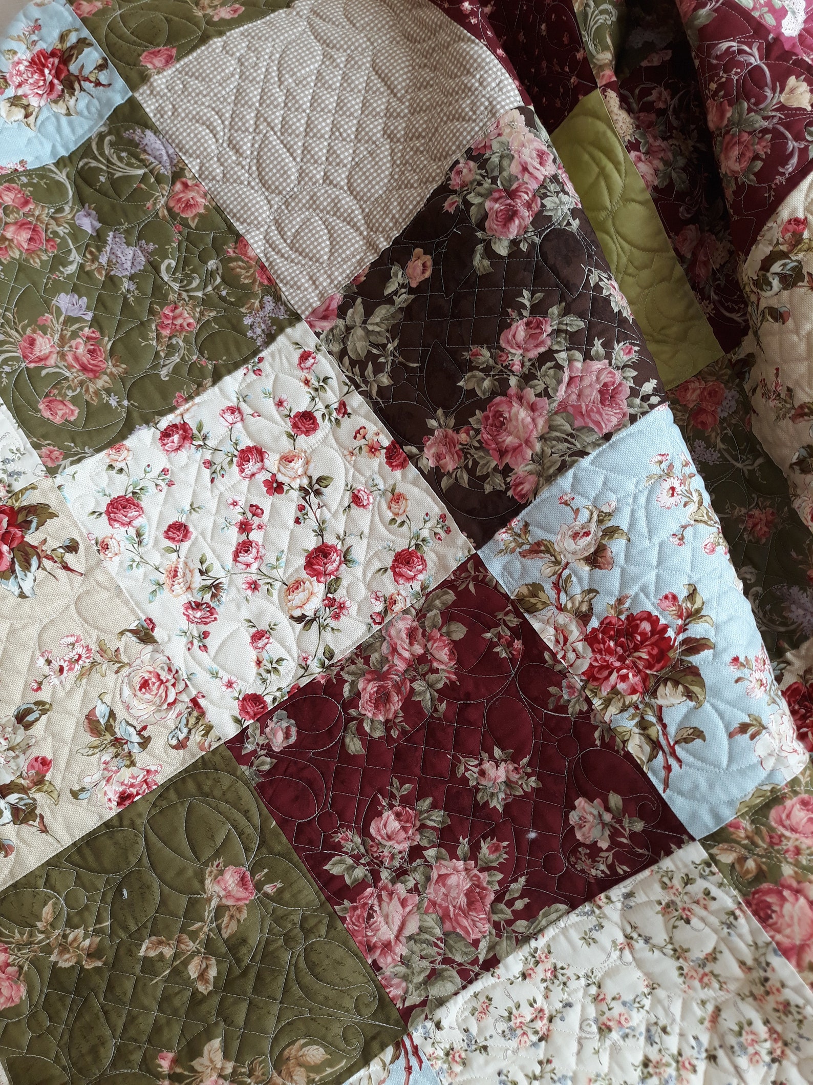 Pink and Green Quilt for sale Handmade Quilt Patchwork Etsy