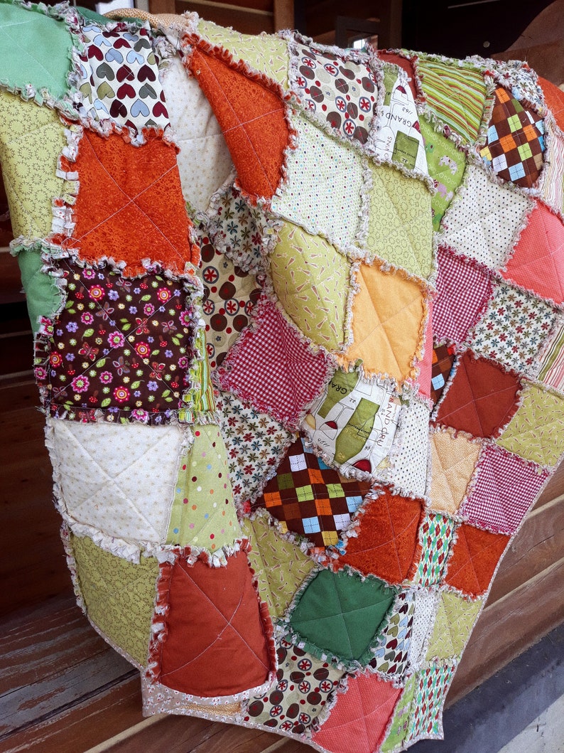 Rag Quilt Throw Patchwork Quilt Twin Baby Quilt Picnic Rag Etsy
