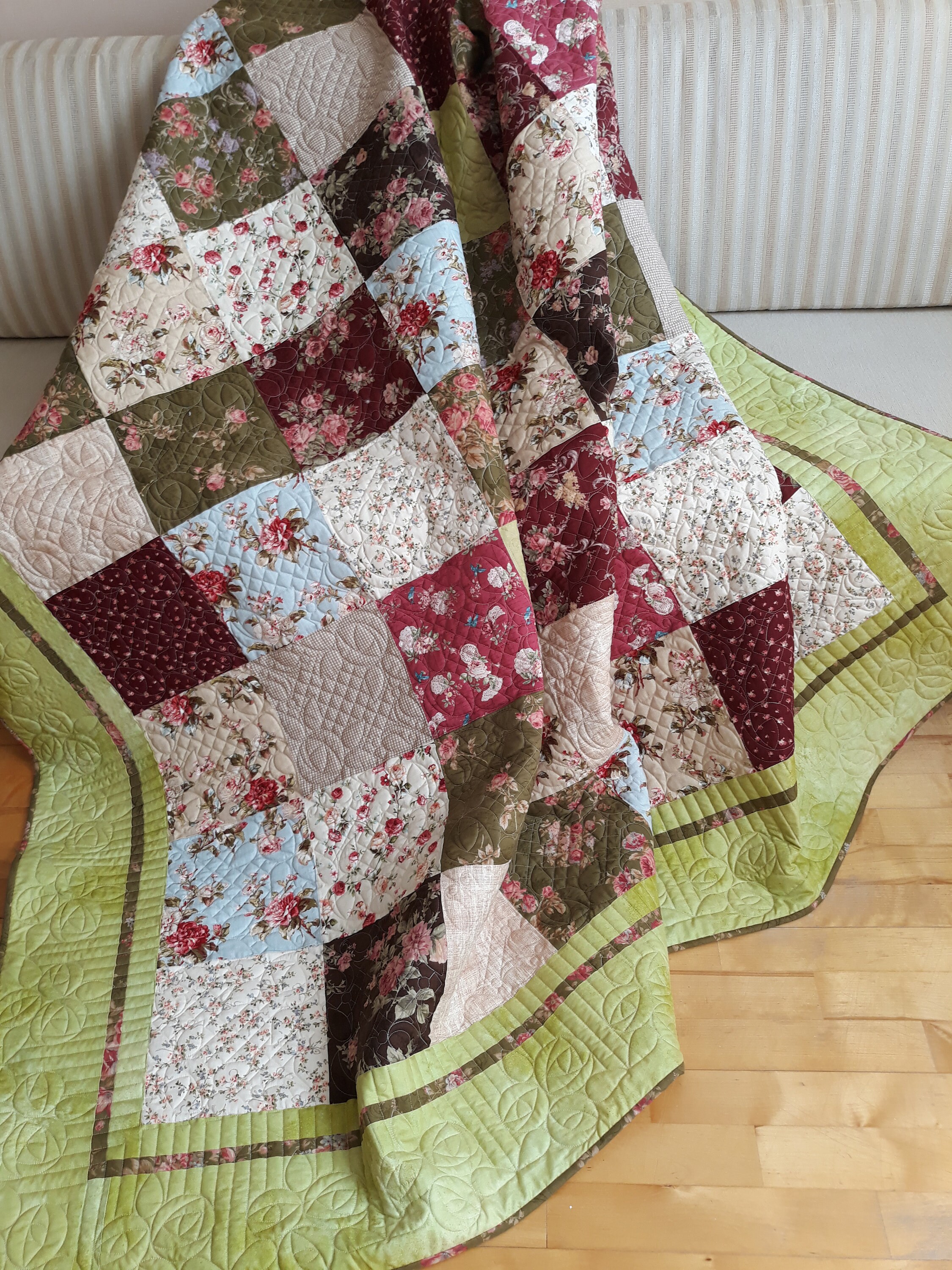 Pink and Green Quilt for sale Handmade Quilt Patchwork Etsy