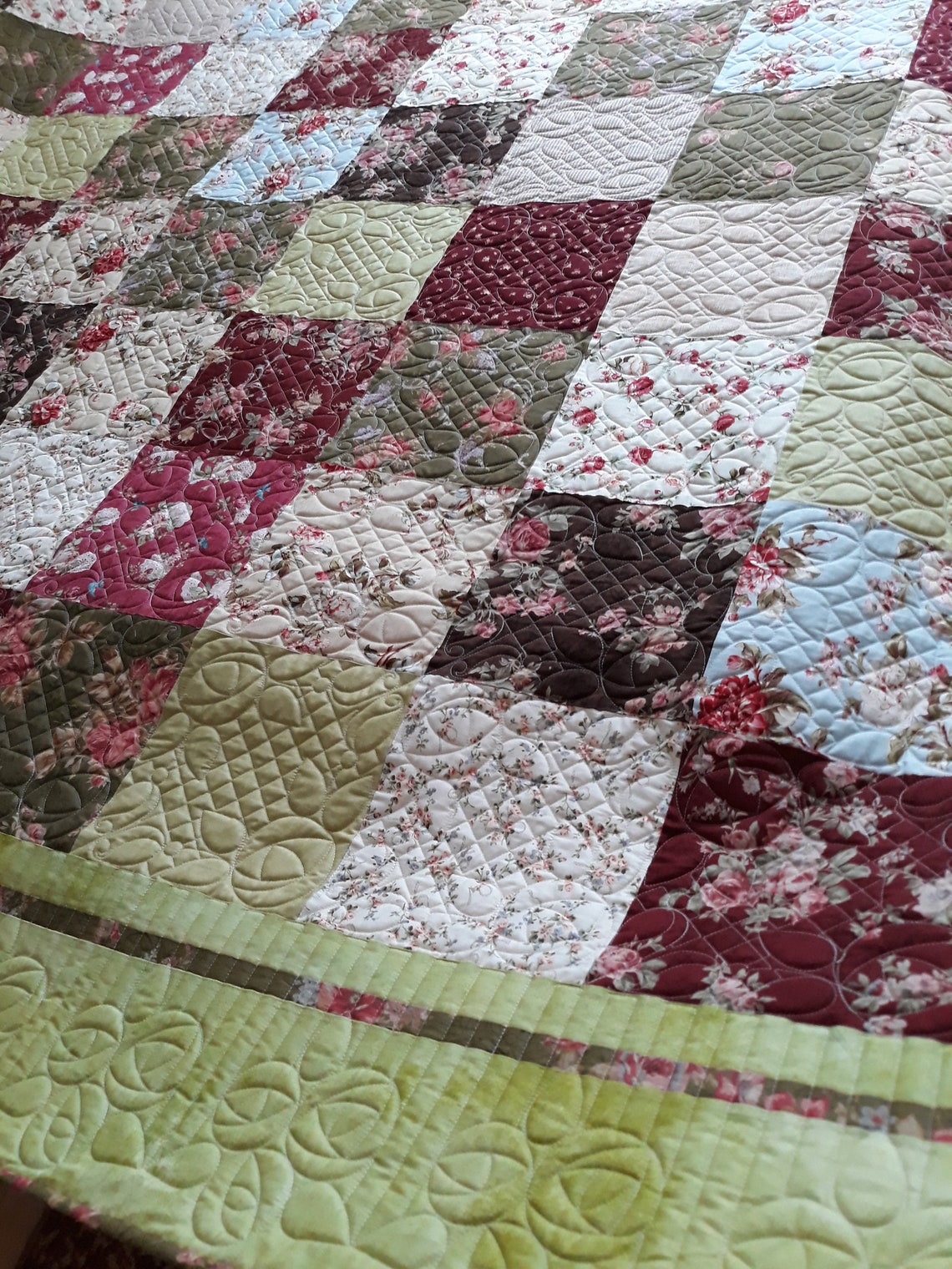 Pink and Green Quilt for sale Handmade Quilt Patchwork | Etsy