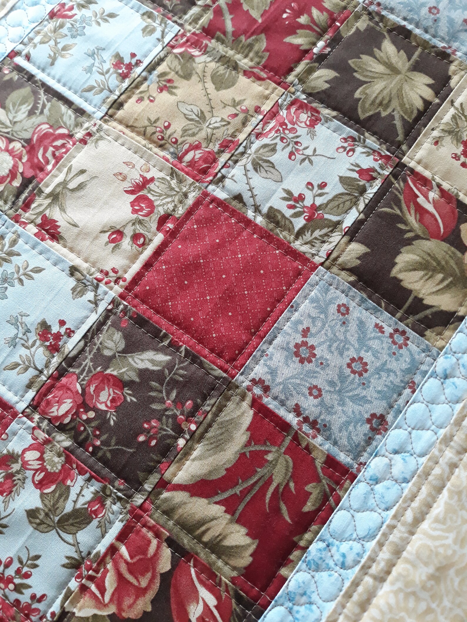 Rustic table runner red and beige table topper handmade Etsy