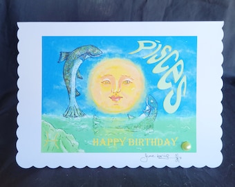 Pisces -  5.8 X 8.3 Inches (A5) Hand Finished Birthday Card
