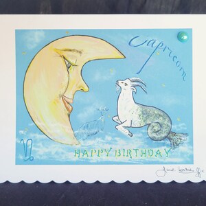 Capricorne - 5,8 x 8,3 pouces (A5) Carte d’anniversaire terminée à la main