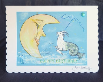 Capricorn -  5.8 X 8.3 Inches (A5) Hand Finished Birthday Card