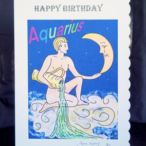 Aquarius - Carte d’anniversaire 5,8 x 8,3 pouces (A5) finie à la main