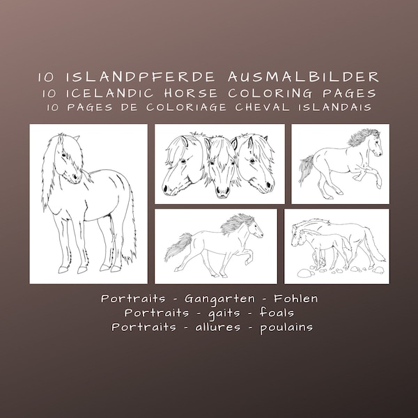 10 pages de coloriage autour du cheval islandais (pdf download)