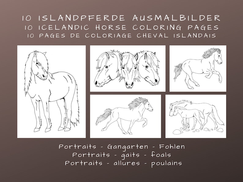Icelandic Horses Coloring Pages pdf Download - Etsy