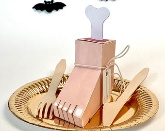 Halloween funny severed Foot Favor Box, Treat Box with evil pumpkin tattoos, decorations, printable (PDF digital Instant Download DIY)