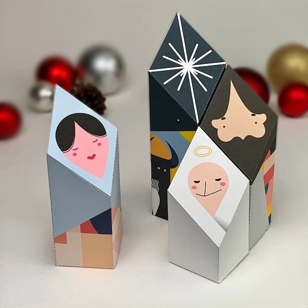 Christmas nativity set favor box, Nativity stable decorative box, Christmas paper craft ornament, Printable, DIY (Instant digital download)