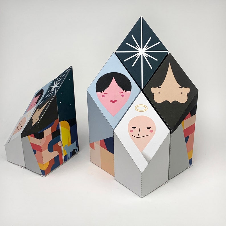 Weihnachtskrippe Set Geschenkbox, Krippe stabile dekorative Schachtel, Weihnachtskrippe, bedruckbar, DIY digitaler Sofortdownload Bild 2