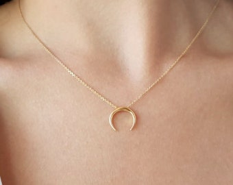 Solid Gold Moon Necklace | Etsy Solid Gold Moon Necklace | Etsy