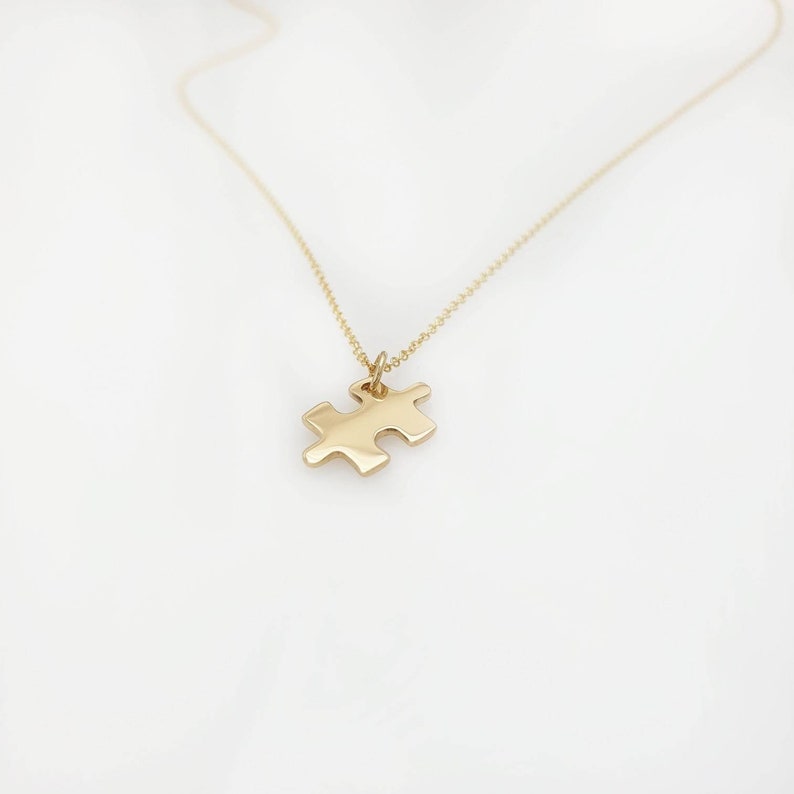 14k Linked Puzzle Necklace in Solid Gold / Puzzle Piece Charm Etsy