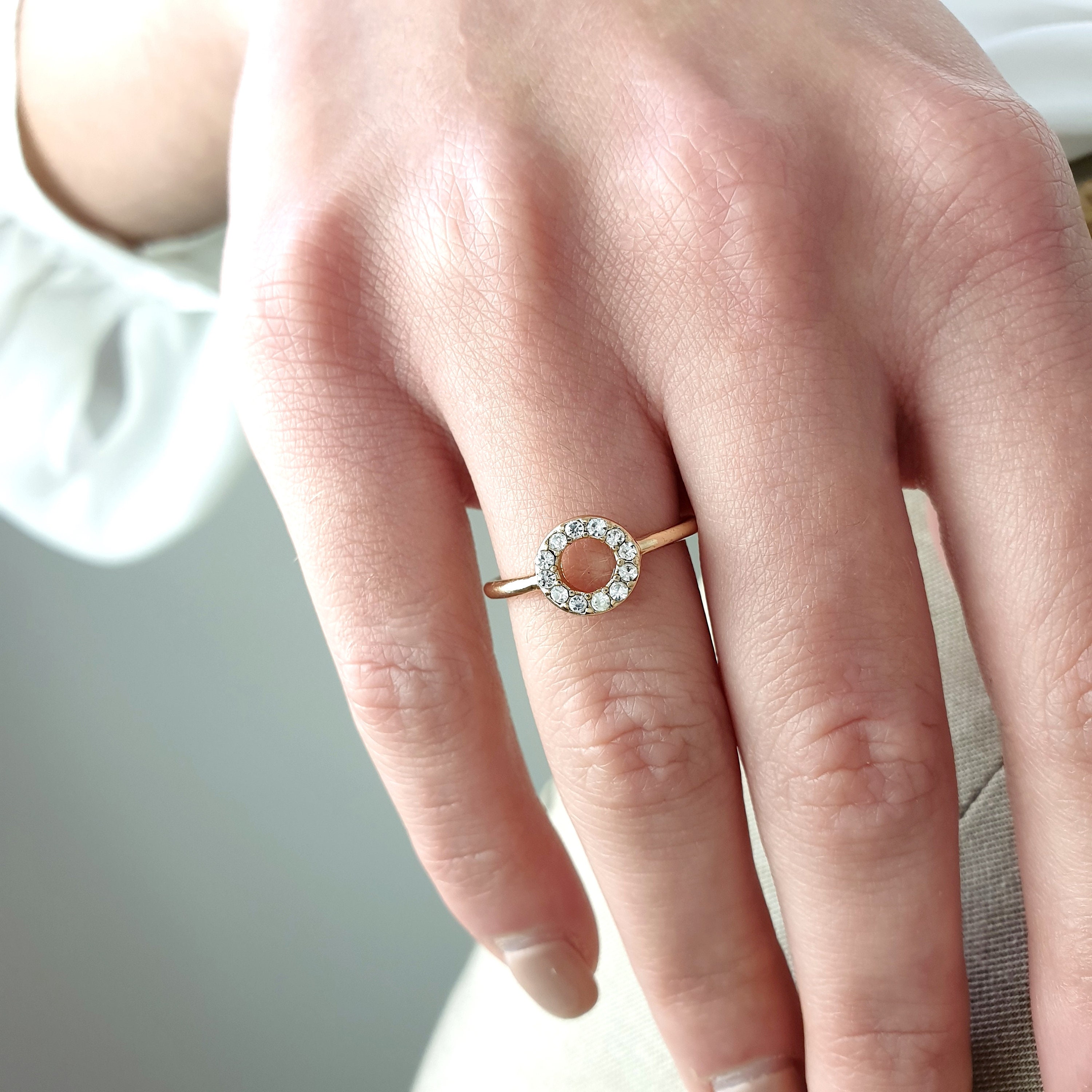 Diamond Open Circle Ring 0.20ct in Solid Gold / 14k / Woman Etsy