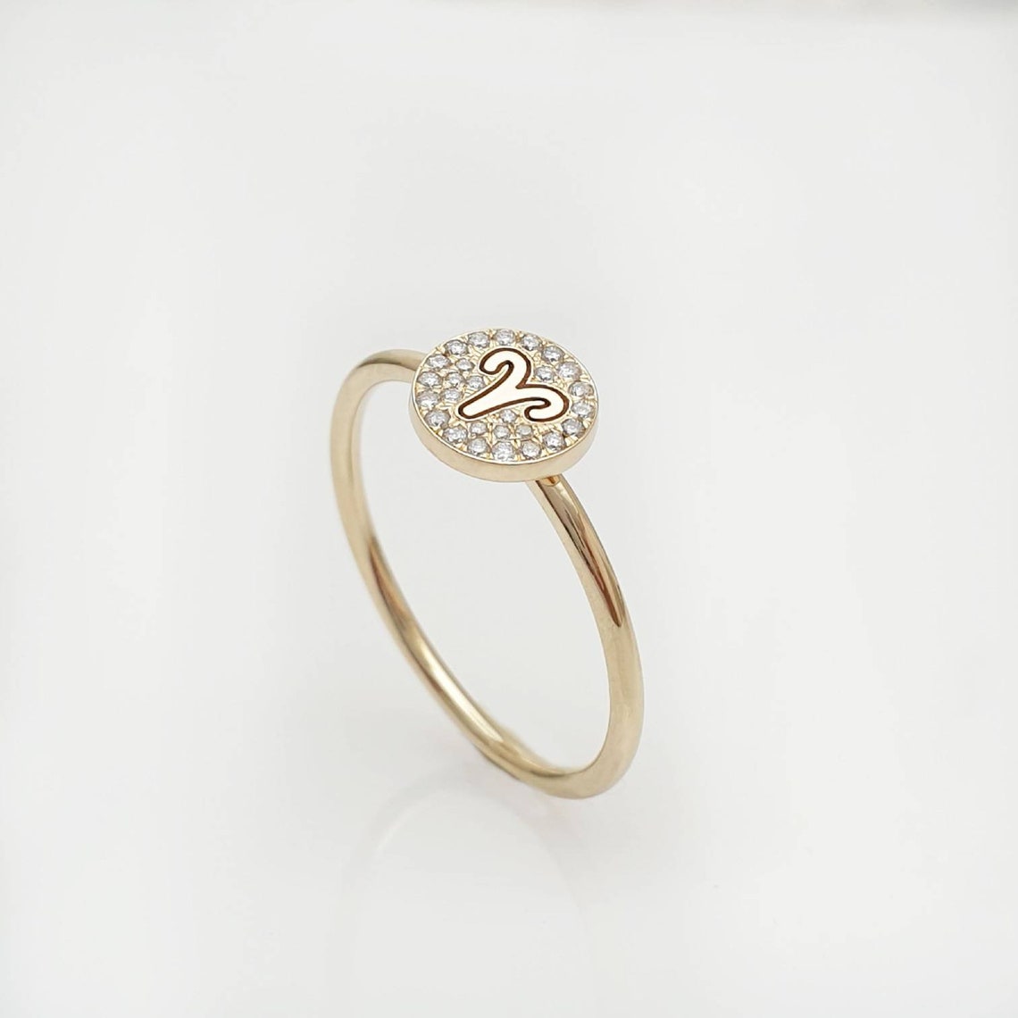 Diamond Ring With Zodiac Sign / Solid Gold Aries / Natural Etsy