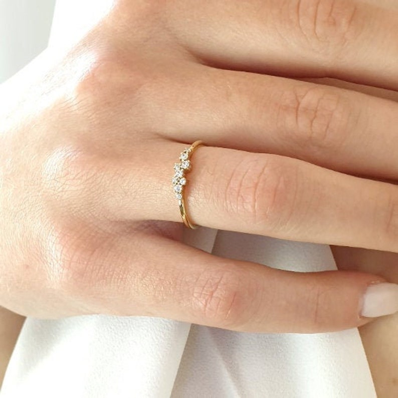 Details about / Round Natural Diamond Unique Dainty Stackable Wedding Band 14kt Real White Gold