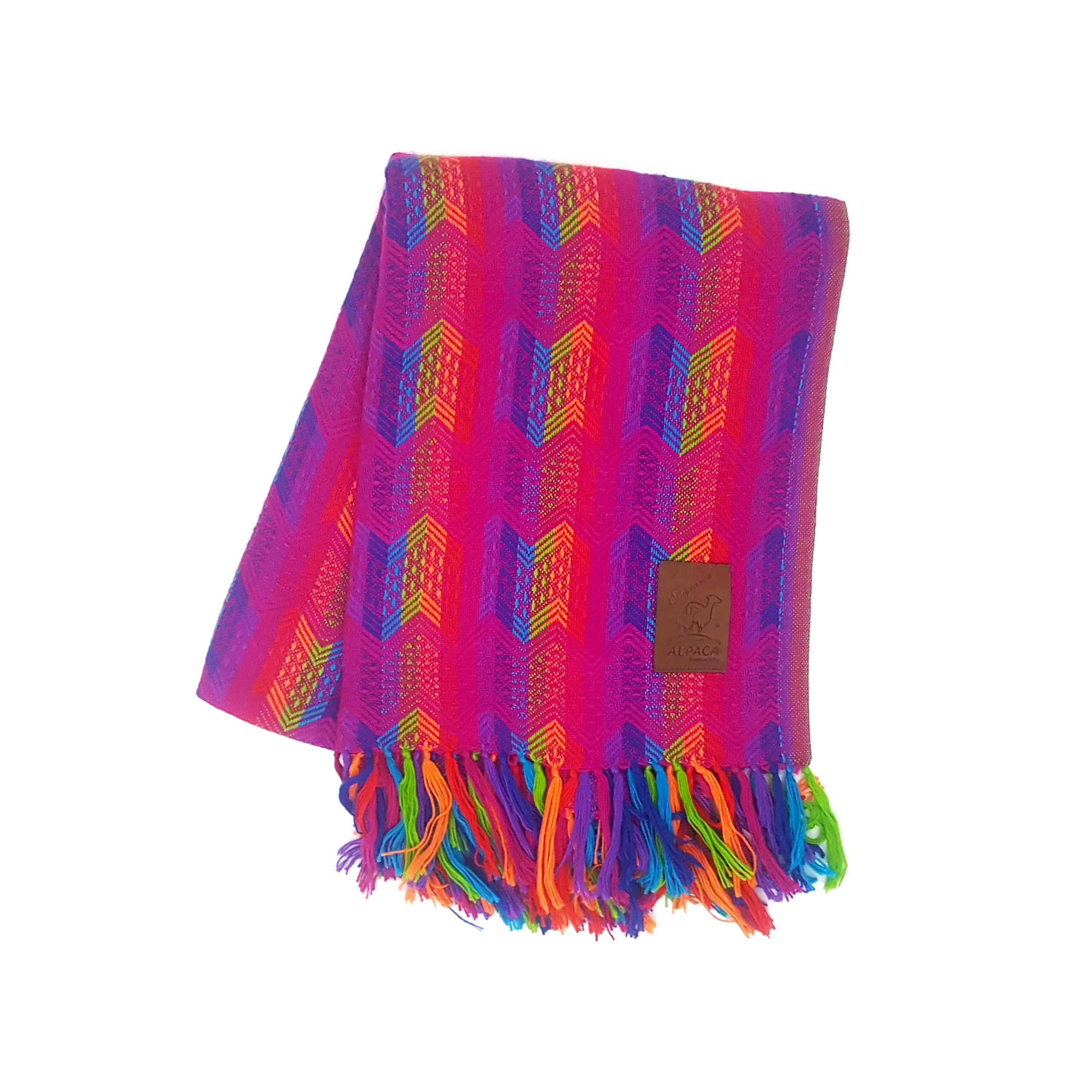 Plaid en Alpaga Rose et Multicolore, Couverture Fuchsia Arc-En-Ciel Laine d'alpaga, Grand Châle Rect