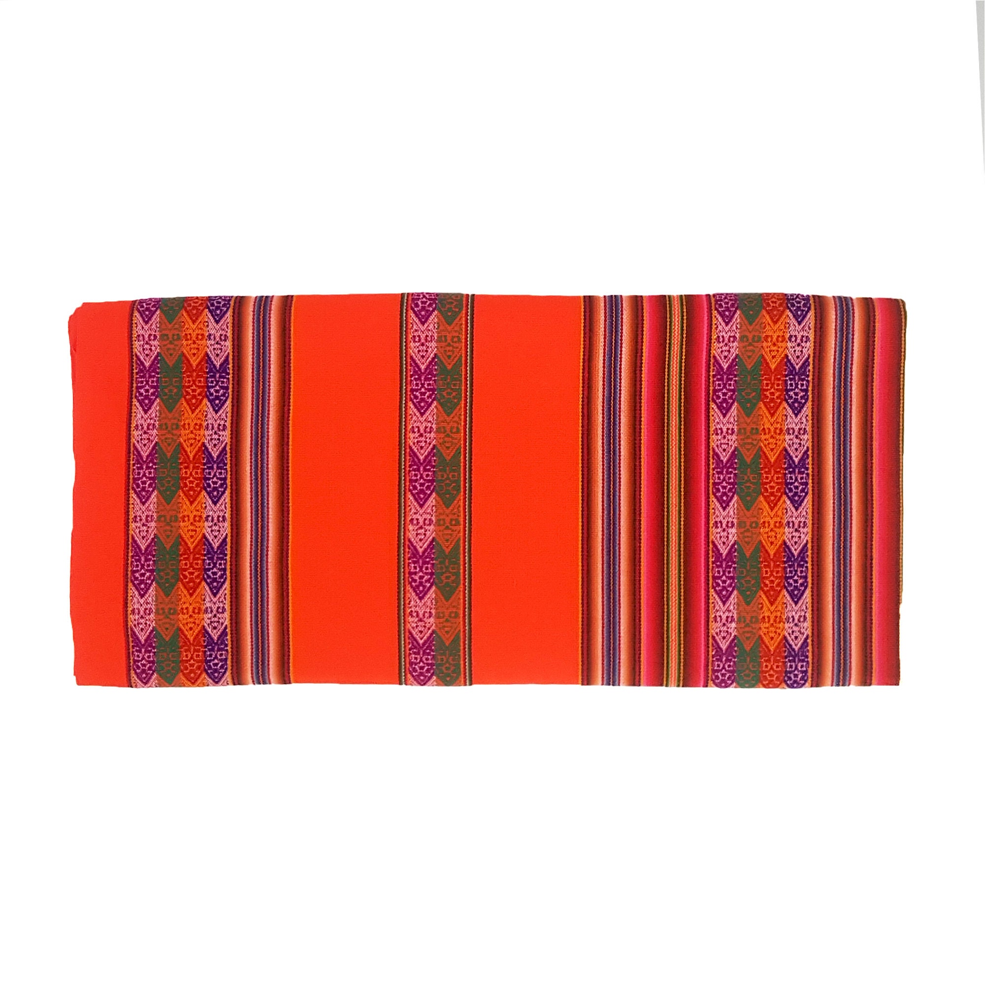 Tissu Ethnique Du Pérou Orange et Multicolore, Grand Tissage en Coton Flashy Très Coloré, Textile Fl