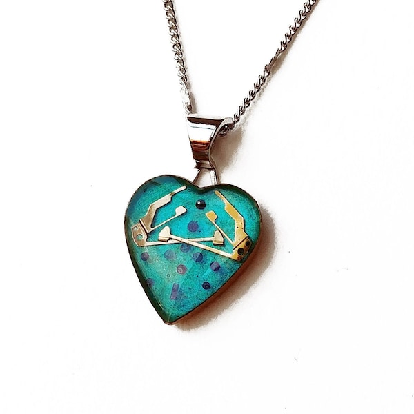 Shimmer Blue Mechanical Heart Floating Watch Part Pendant