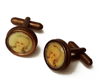 Antique Celluloid Button lithographed Portait Cufflinks