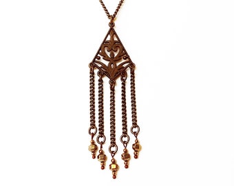 Handmade Hematite Fringe Necklace With Ornate Filigree