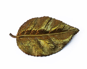 Vintage Fall Leaf Textured Brass Brooch