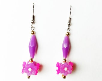 Handmade 1960's Floral Bead Dangle Earrings