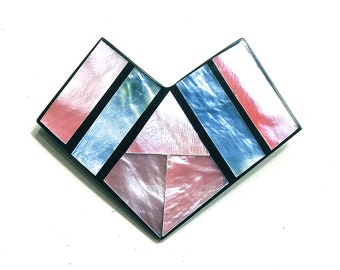 Geometric Pink & Soft Blue Mother of Pearl Brooch