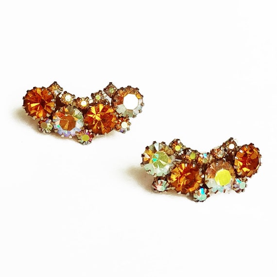 Aurora Borealis & Rich Orange Rhinestone Vintage C