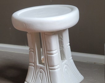Bamileke stool massive wood/ pedestal stool ( black and white)