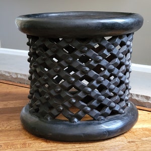 Massive wood Bamileke stool/Hand carved stool/ Hand crafted side table/ African stool