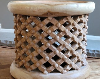 Massive wood Bamileke stool/Hand carved stool/ Hand crafted side table/ African stool