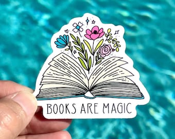 Book Sticker - Floral Book Sticker - Reading Sticker - Open Book Sticker - Books Are Magic Sticker - Book Decal - Flowers and Book Sticker