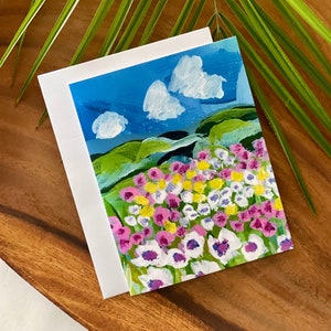 Wildflowers Card - Wildflowers Note Cards - Hand Painted Flower Meadow - Mountain Valley - Floral Note Cards - Mountains Stationery