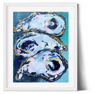 Oyster Painting-Oyster Wall Art-Blue and White Art Print-Beach Vibes-Coastal Art-Coastal Wall Art-Beachy Art Print