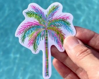 Palm Tree  Sticker - Vinyl Laptop Sticker - Lilly Inspired - Palm Tree Decal - Hand Painted Palm Tree- Beach Party Favor- Preppy Palm Tree