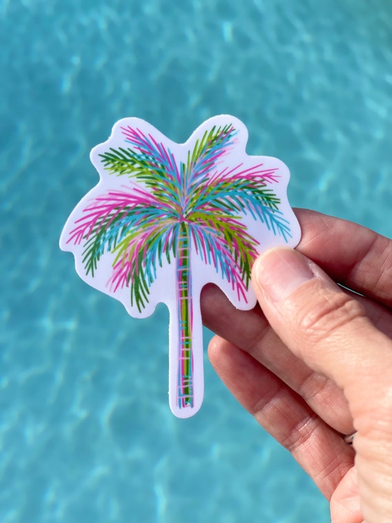 Palm Tree  Sticker - Vinyl Laptop Sticker - Lilly Inspired - Palm Tree Decal - Hand Painted Palm Tree- Beach Party Favor- Preppy Palm Tree