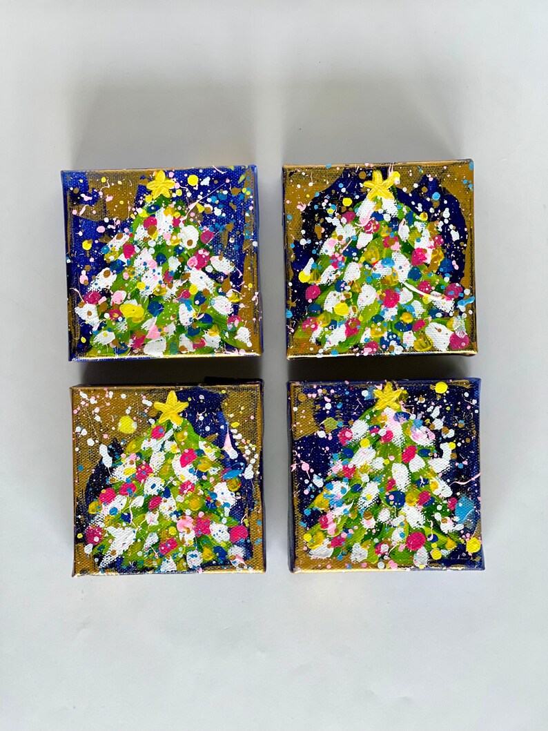 Original Christmas Painting Small Canvas Painting Tiered Etsy