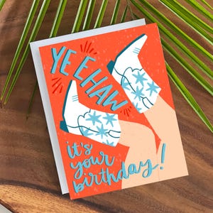 Cartão de aniversário de cowgirl - Cartão de botas de cowboy - Aniversário de yeehaw - Estética de cowgirl - Cartão de aniversário fofo para ela - Tema ocidental - Aniversariante de yee haw
