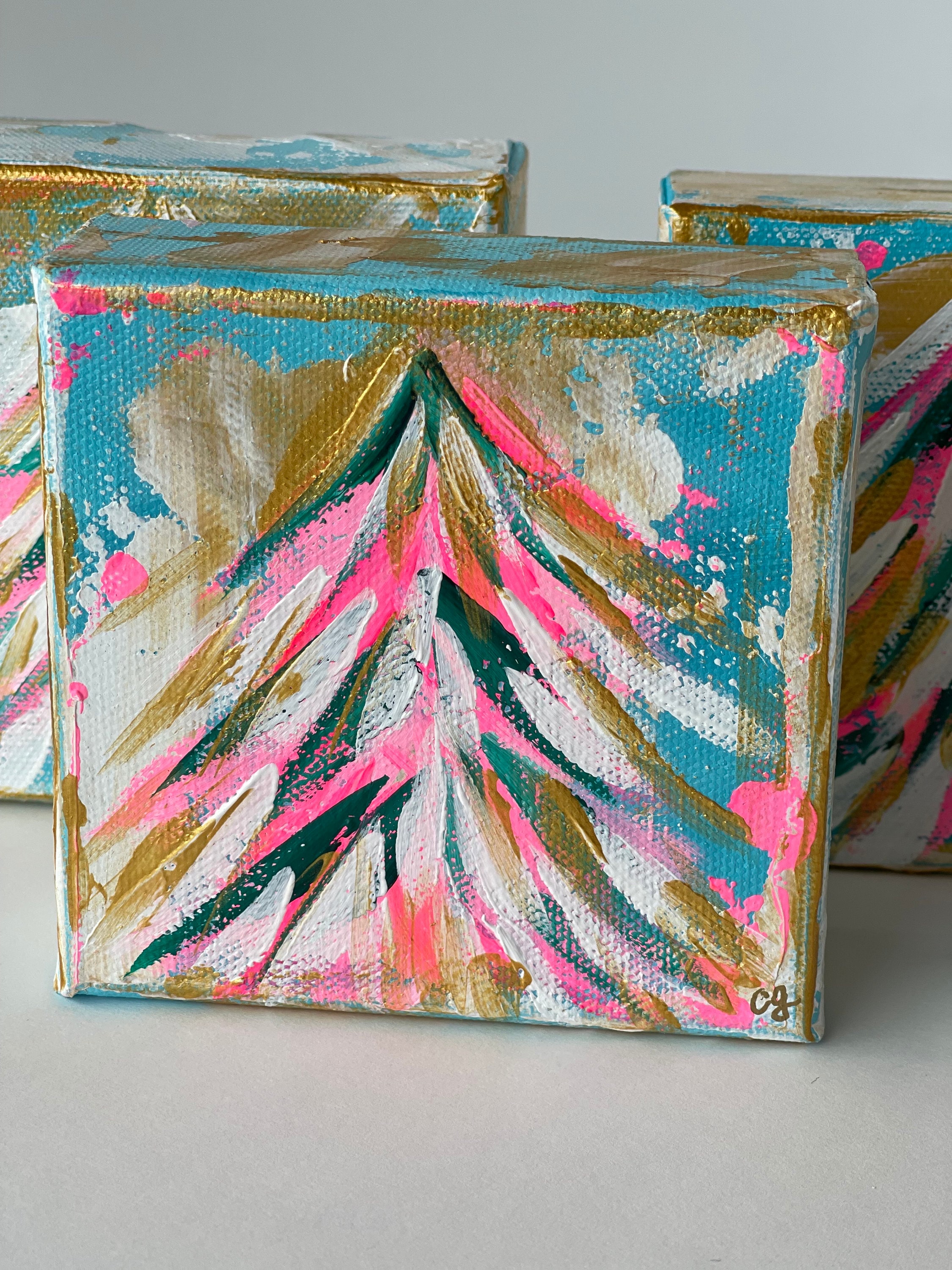 Christmas Tree Art - Christmas Tree Painting - Tiny Christmas Painting - Colorful Christmas Decor - Abstract Christmas Tree Art