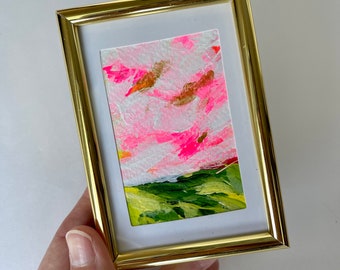 Framed Art - Mini Art - Mini Canvas - Pink Sky - Original Art - Tiny Art