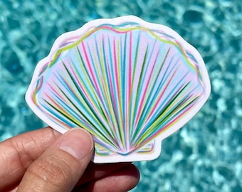 Seashell Sticker - Pretty Seashell Sticker - Lilly Inspired - Scallop Shell - Beach Decal - Colorful Sticker - Beach Party Favor