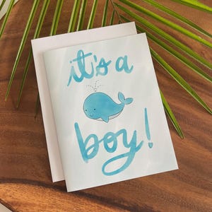 Tarjeta azul para bebé niño-Tarjeta para recién nacido-Tarjeta con ballena bebé-Tarjeta con animalito-Tarjeta para nuevos padres-Tarjeta bonita para baby shower-Tarjeta para recién nacido
