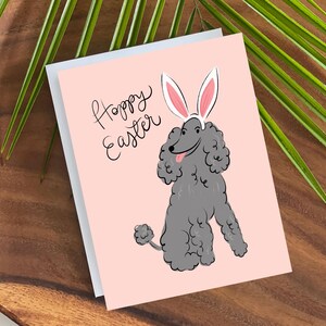 Osterkarte-Hoppy Ostern-Hund mit Hasenohren-Frohe Ostern Karte-Anpassbare Osterkarte-Wählen Sie Ihre Farbe-Kind, Kind oder Hundeliebhaber, Hundemama